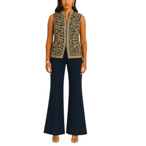 Embroidered Navy Blue Gold Exquisite Jeweled Floral Scroll Vest Embellished